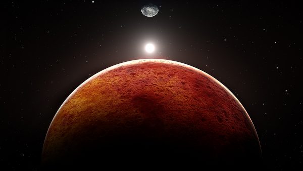 Ilustrácia planéty Mars s mesiacom. Zdroj: iStockphoto.com