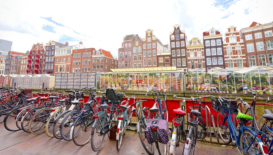 Rad bicyklov v Amsterdame pred kvetinovým trhom. Zdroj: iStockphoto.com