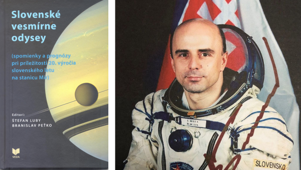 Vľavo obálka knihy Slovenské vesmírne odysey. Vpravo slovenský kozmonaut Ivan Bella. Zdroj: Vydavateľstvo SAV VEDA