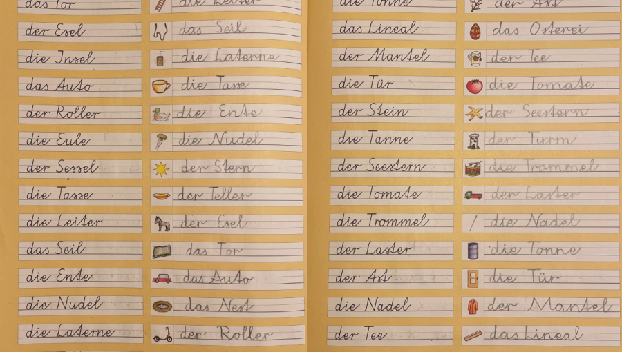 V Nemecku je písaná abeceda trošku iná. Toto je písanka aká sa používa v 2. ročníku základnej školy. Zdroj: Pepina Artimová