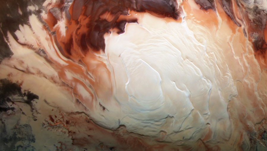 Záber na ľadovú čiapku na južnom póle Marsu.