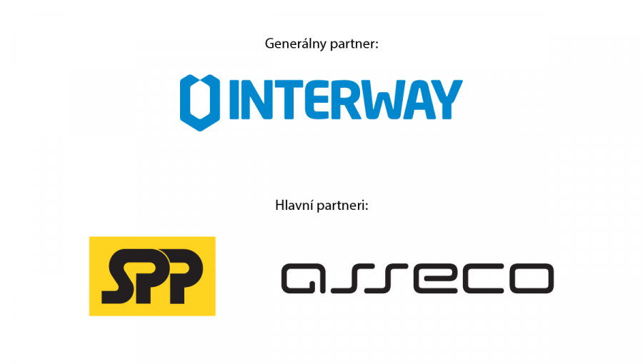 Logo generálneho partnera VR SR 2020: INTERWAY; Logá hlavných partnerov VR SR 2020: SPP, ASSECO.