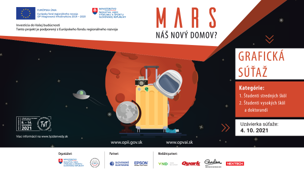 Banner ku grafickej súťaži na tému „Mars – náš nový domov?“ v rámci Týždňa vedy a techniky na Slovensku v roku 2021