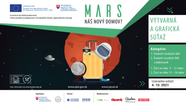 Banner k výtvarnej a grafickej súťaži na tému „Mars – náš nový domov?“ v rámci Týždňa vedy a techniky na Slovensku v roku 2021