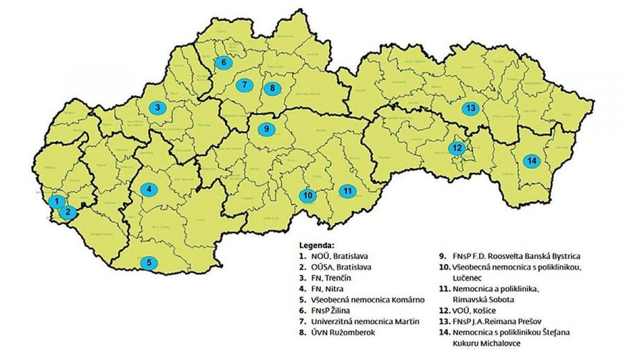 Na Slovensku poskytuje rádioterapiu 14 oddelení. Zdroj: Národný onkologický inštitút