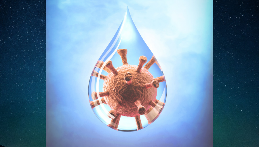 Symbol koronavírusu v kvapke vody. Zdroj: iStockphoto.com