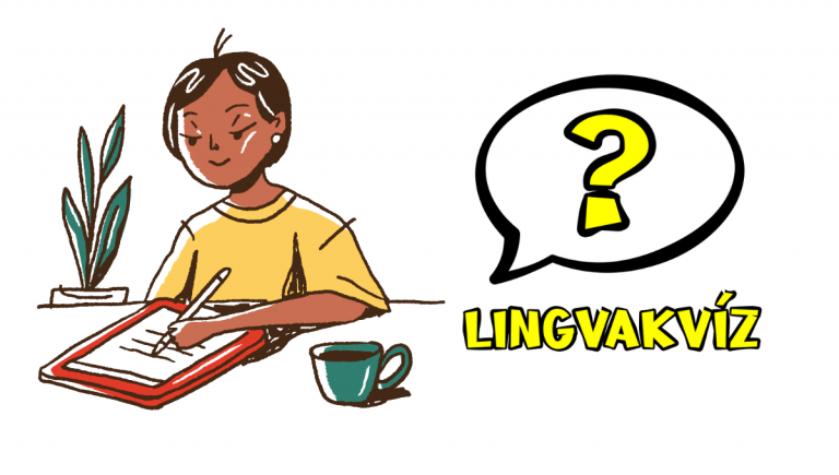 Ilustrácia dievčaťa s tabletom a loga LingvaKvízu, ktorým je otáznik v bubline. Zdroj: CVTI SR