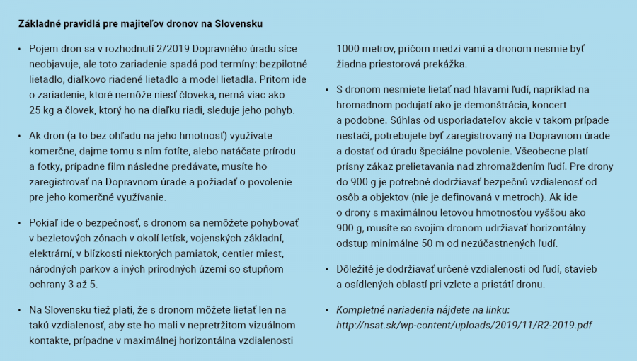 Základné pravidlá pre majiteľov dronu na Slovensku. Zdroj: Dopravný úrad