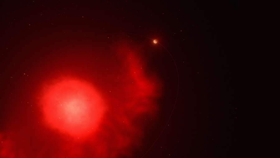 Umelecká predstava o hviezde vo fáze červeného obra s planétou, ktorá ju obieha. Zdroj: W. M. Keck Observatory/Adam Makarenko
