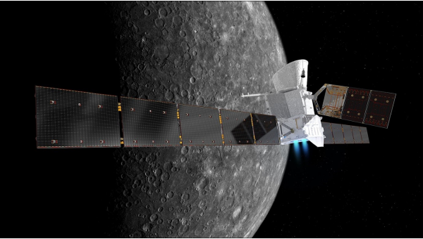 Sonda ESA-BepiColombo nad Merkúrom (Zdroj: ESA)
