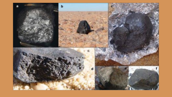 Úlomky meteoritu Almahata Sitta. Prevzaté z článku P. Jenniskensa et al. v časopise Nature