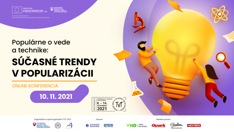 Banner ku konferencii Populárne o vede a technike: Súčasné trendy v popularizácii (TVT 2021)