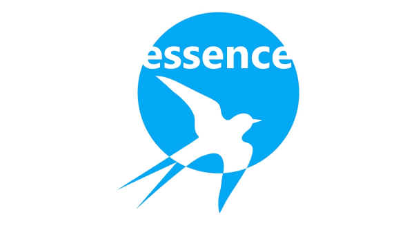 Logo ESSENCE_lastovička vlietajúca do kruhu - modro-biela farebnosť. Zdroj: ESSENCE