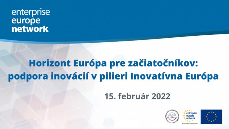 Banner podujatia: Horizont Európa pre začiatočníkov: Podpora inovácií v pilieri Inovatívna Európa