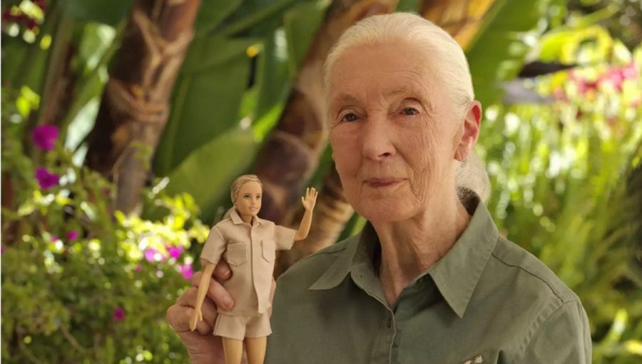 Primátologička Jane Goodal s Barbie inšpirovanou jej podobou. Foto: Jane Goodal Institute
