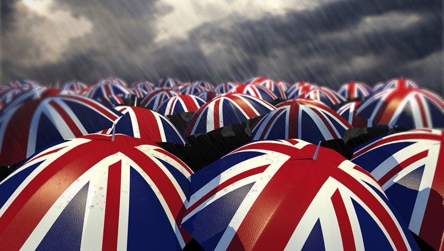 Dáždniky s britskou vlajkou. Zdroj: iStockphoto.com