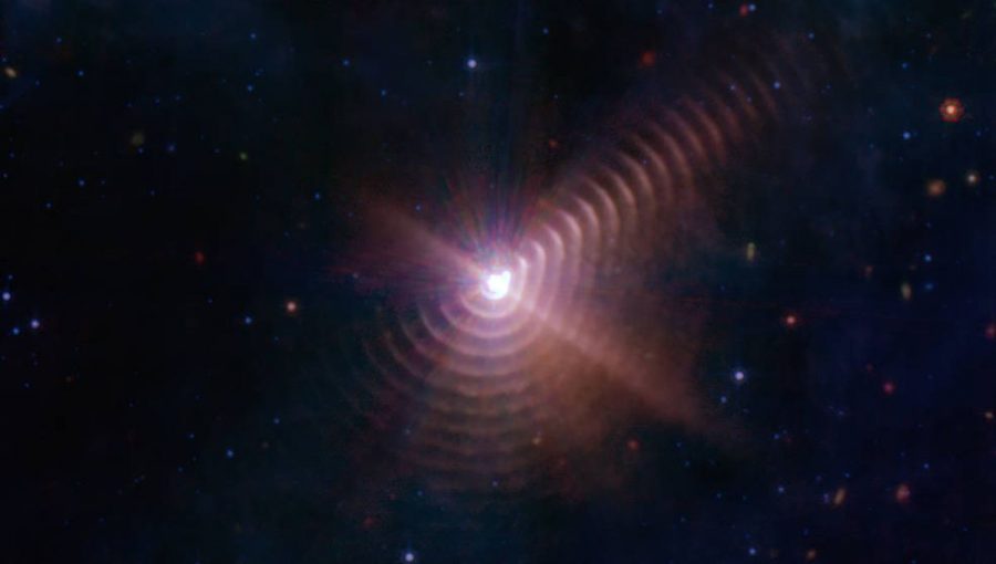 Dve hviezdy v súhvezdí Wolf-Rayet 140 vytvárajú prstence vždy, keď sa ich dráhy spoja. Zdroj: NASA/JPL-Caltech