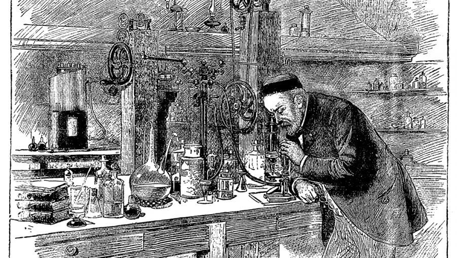 Rytina s Louisom Pasteurom v laboratóriu. Zdroj: iStockphoto.com
