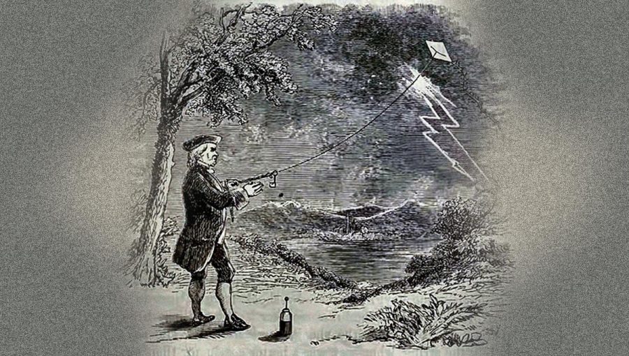 Pomocou leidenskej fľaše dokázal Benjamin Franklin elektrickú povahu blesku. Zdroj: Frank Beacham's Journal