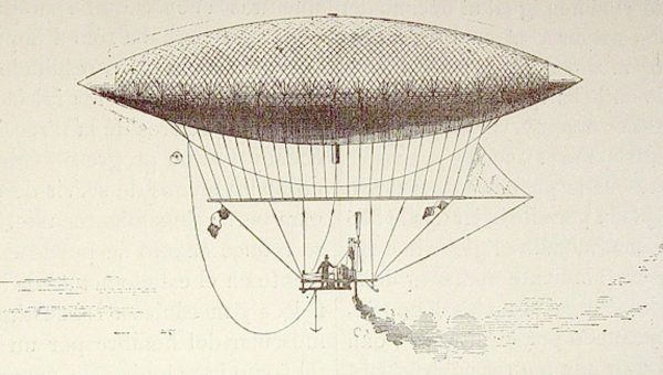 Prvú známu riaditeľnú vzducholoď zostrojil v roku 1852 francúzsky inžinier Henri Giffard. Zdroj: Wikimedia Commons