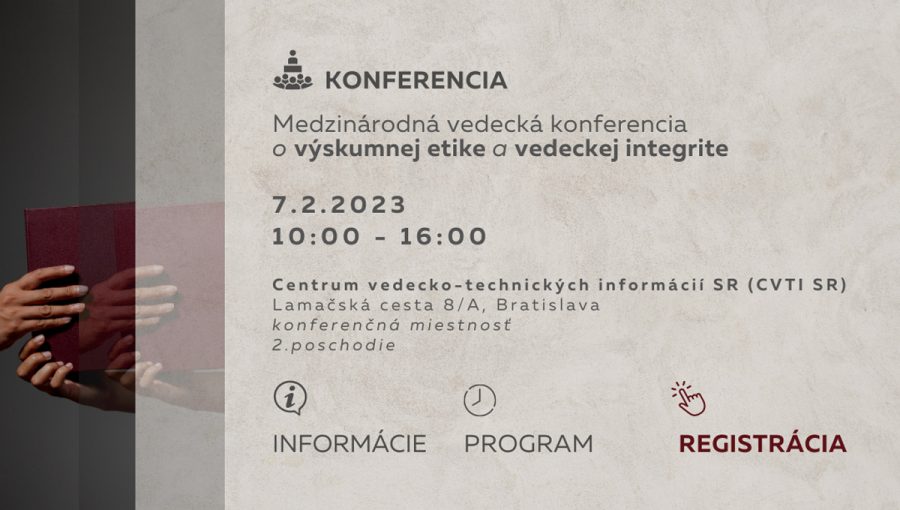 Banner podujatia: Medzinárodná konferencia o výskumnej etike a vedeckej integrite