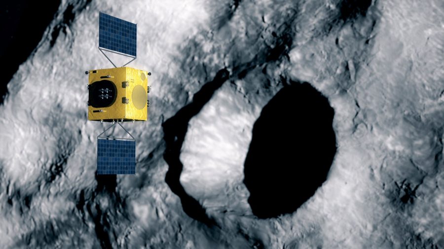Sonda Hera skenuje kráter na asteroide Dimorphos. Zdroj: ESA – Science Office