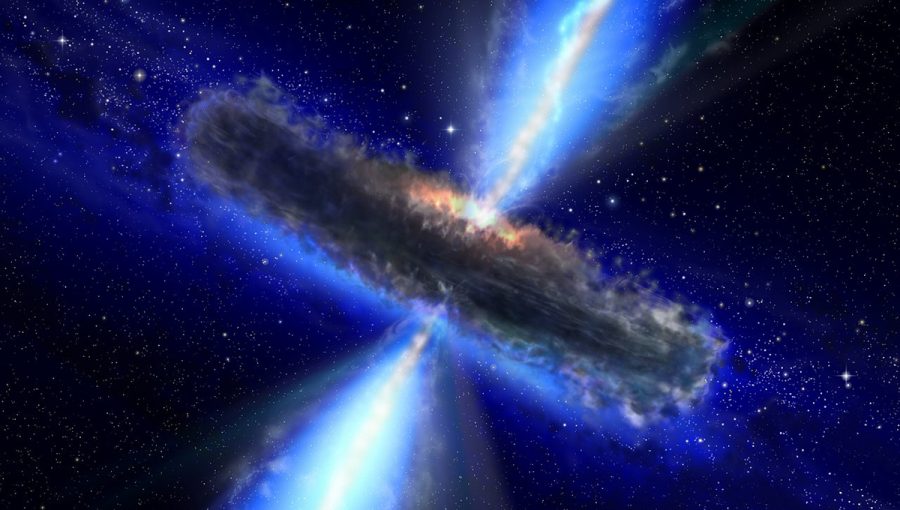 Superhmotná čierna diera obklopená diskom hmoty vyžaruje röntgenové žiarenie. Na tento typ žiarenia sa zameria teleskop ATHENA. Zdroj: ESA/NASA, the AVO project and Paolo Padovani
