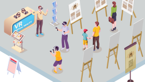 Virtuálna realita a výstava. Zdroj grafických prvkov: iStockphoto.com