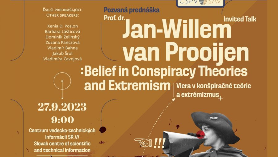 Plagát podujatia: Viera v konšpiračné teórie a extrémizmus