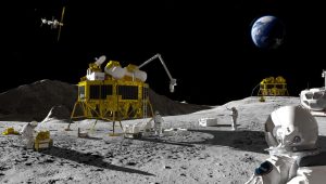 Umelecká vizualizácia prieskumu povrchu Mesiaca.