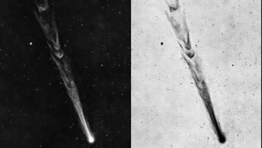 Snímka Eliota Hermana zachytená 6. septembra 2023 ukazuje vplyv slnečnej aktivity a vetra na chvost kométy. 