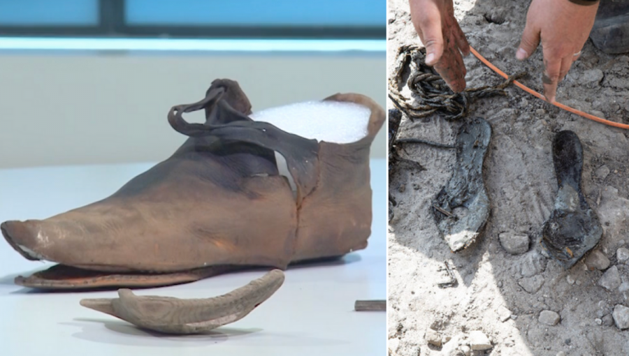 Vo vraku hanzovej kogy archeológovia našli aj dobre zachovanú koženú obuv. Zdroj: ERR