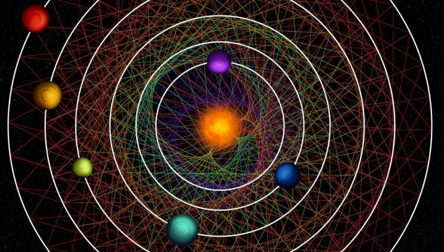 Umelecká ilustrácia šiestich novoobjavených planét krúžiacich okolo svojej hviezdy v rezonancii. Foto: Roger Thibaut (NCCR PlanetS)