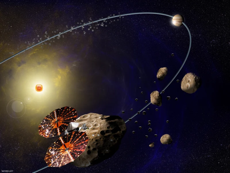 Sonda Lucy, ktorá odštartovala svoju misiu v roku 2021, sa dostane k Jupiterovým trojanským asteroidom v roku 2027. Zdroj foto: NASA