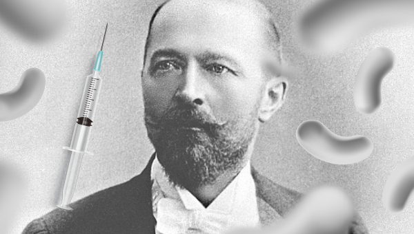 Emil von Behring, baktérie a vakcína. Zdroj fotografie: Wikimedia. Zdroj grafiky: iStockphoto.com