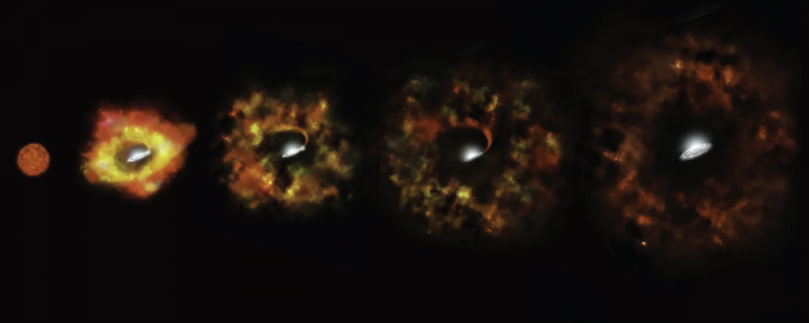 Jednotlivé štádiá premeny hviezdy s názvom N6946-BH1 na čiernu dieru. Bola 25-krát hmotnejšia ako naše slnko. V roku 2009 sa začala slabo rozjasňovať. V roku 2015 sa zdalo, že prestala existovať. Výskumníci nakoniec dospeli k záveru, že sa musela stať čiernou dierou.