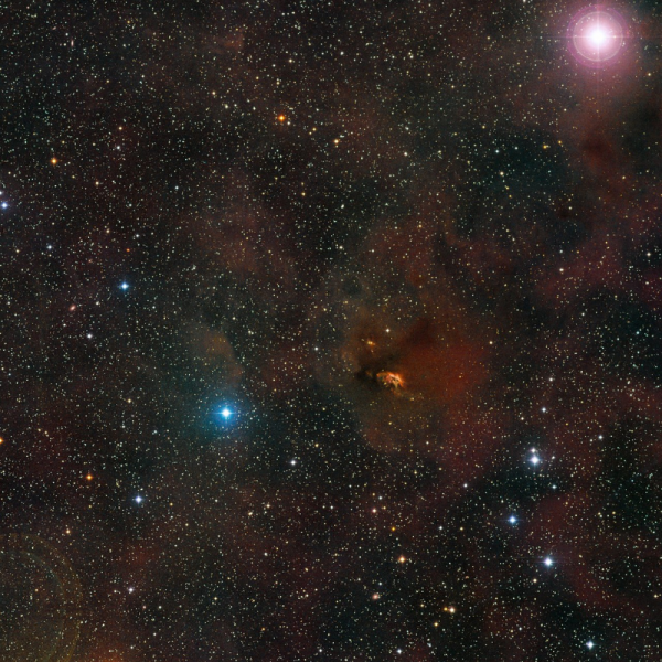 Snímok zobrazuje oblasť, v ktorej sa nachádza mladá hviezda HL Tauri.