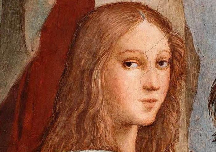 Hypatia je zobrazená na maľbe z rokov 1509-1511 s názvom „Athénska škola“ od umelca známeho ako Raphael. Zdroj: National Georgaphic
