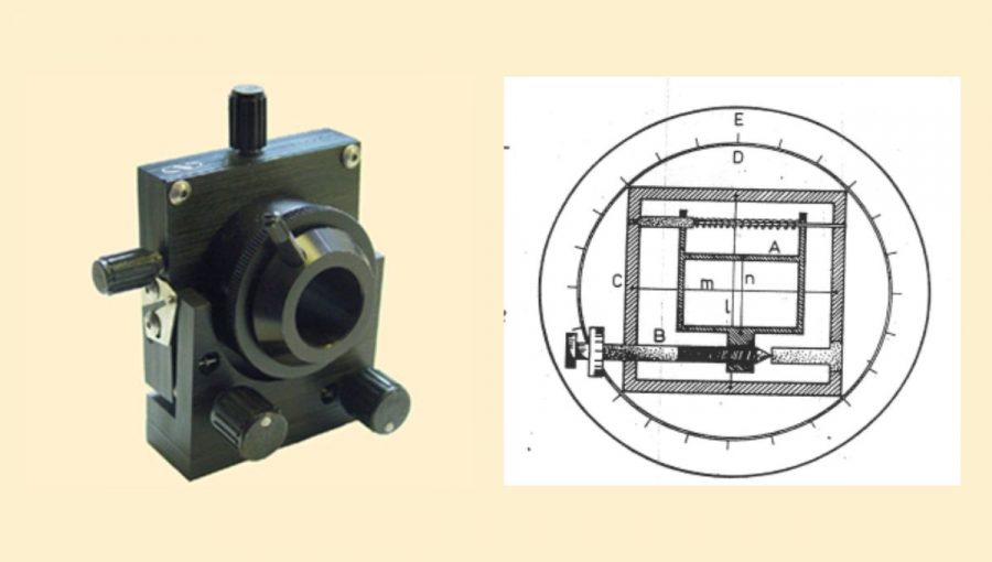 Vláknový mikrometer používaný na meranie presných polôh okom priamo v ďalekohľade. Zdroj: Archív autora. 
