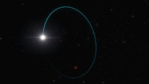 Umelecká vizualizácia ukazuje dráhy hviezdy a čiernej diery, známej ako Gaia BH3.