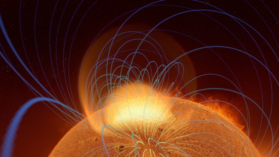 Spleť magnetických polí vychádzajúcich z oblasti slnečných škvŕn. Zdroj: National Science Foundation