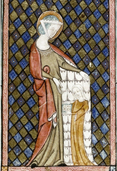 Zobrazenie sv. Anny v plášti podšitom veveričími kožušinami.