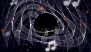 interakcia čiernych dier či splynutie veľkých kozmických objektov vysiela do vesmíru žiarenie podobné hudobným akordom. Zdroj: Max Isi/NASA/FÚ v Opave.