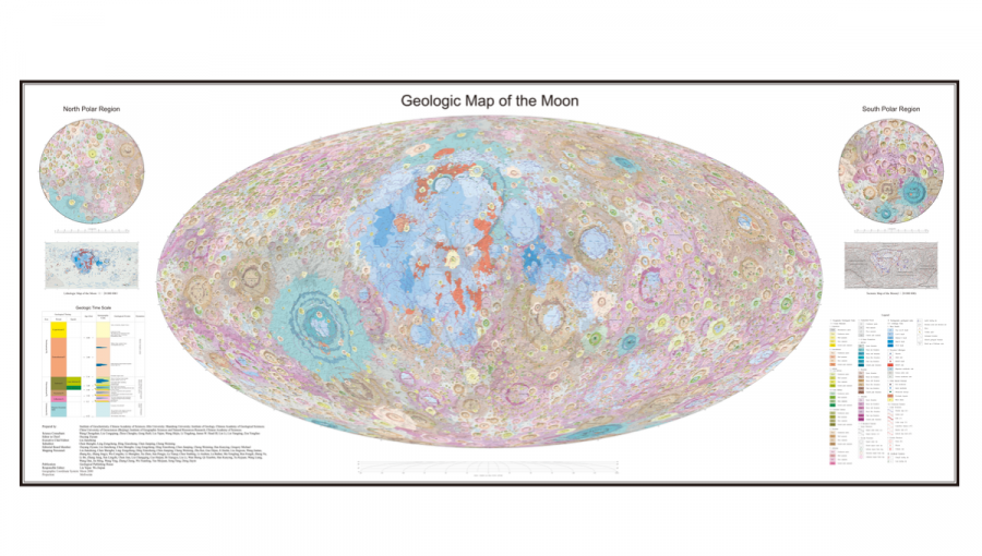 Mierka mapy je 1: 2 500 000 a pri jej zostavovaní použili dáta zo sond čínskeho lunárneho programu. Zdroj: wikipedia