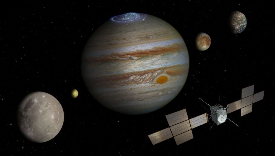 Sonda Juice pri Jupiteri. Zdroj: NASA