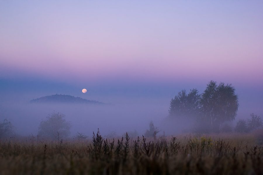 Mesiac v splne nad zahmlenou krajinou. Zdroj: iStockphoto.com