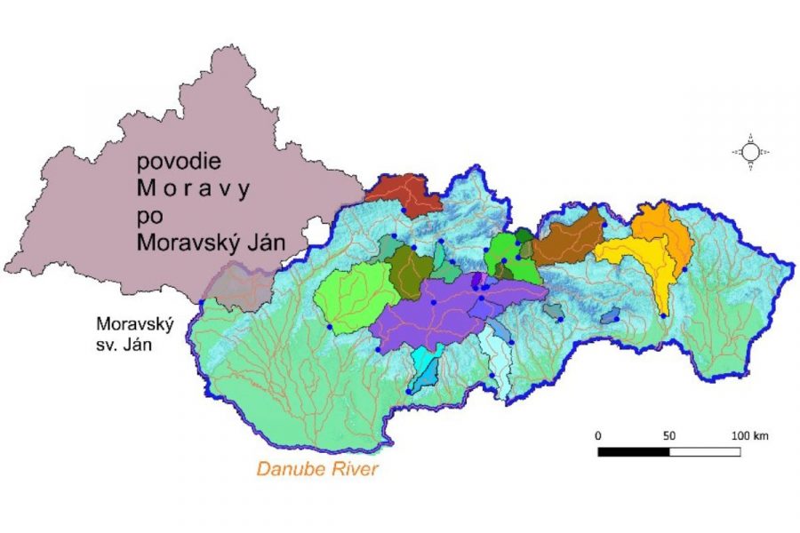 Povodie Moravy po Moravský Sv. Ján, a niektoré slovenské povodia. Zdroj: SAV