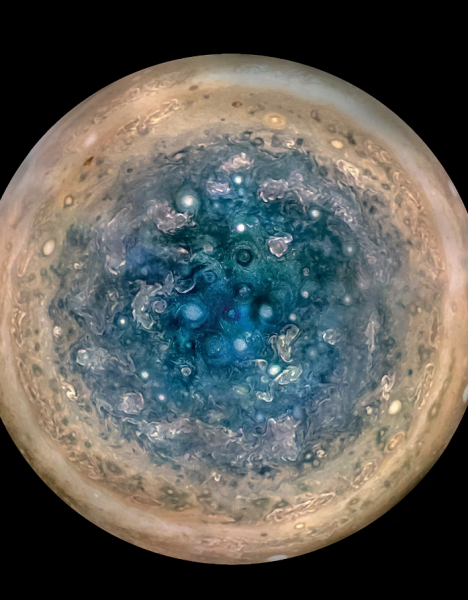 Južný pól Jupitera, ako ho videla sonda NASA Juno z výšky 52-tisíc km. Zdroj: NASA/JPL