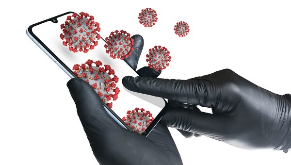 Vírusy a baktérie na obrazovke mobilu. Zdroj: iStock.com/Pygar