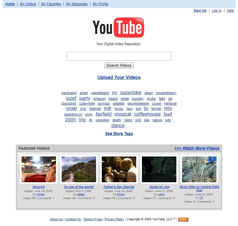 Takto vyzeral Youtube v roku 2005. Zdroj: Webdesign Museum
